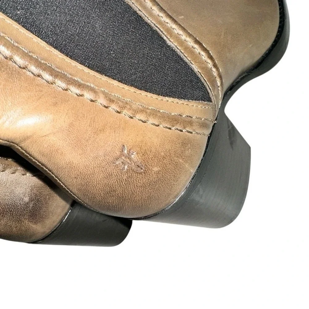 FRYE 8.5 Jean‎ Chelsea Stone Leather Bootie Heeled Pull On Ankle Boots Brown